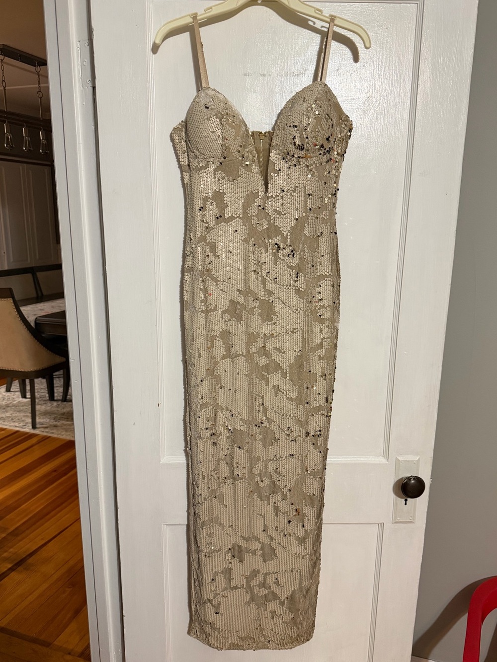 JLUXLABEL Champagne Sequin Spaghetti-Strap Maxi Dress